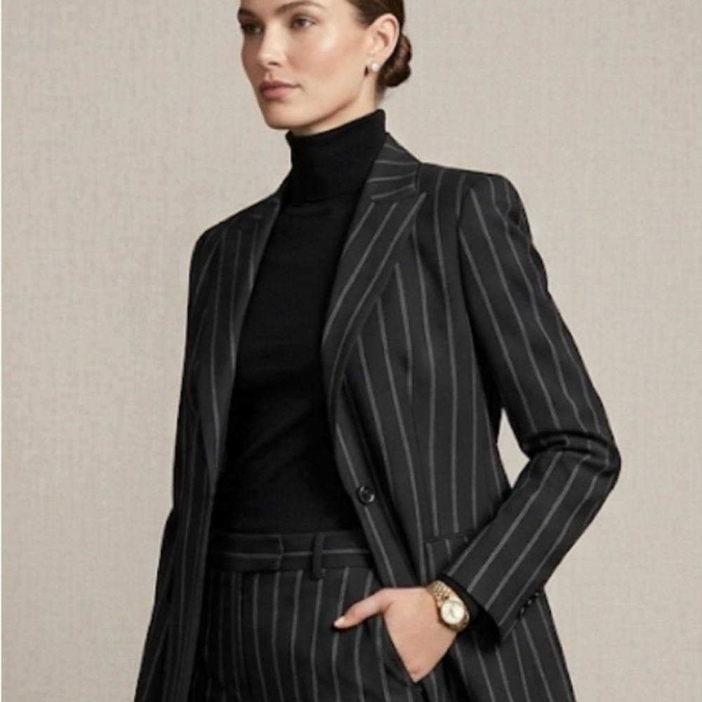 Vintage 90s Pinstripe Power Blazer - Black/Cream - Size M